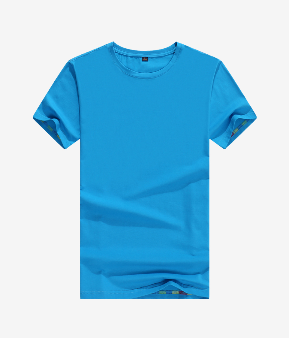 湖藍色短袖圓領T恤衫